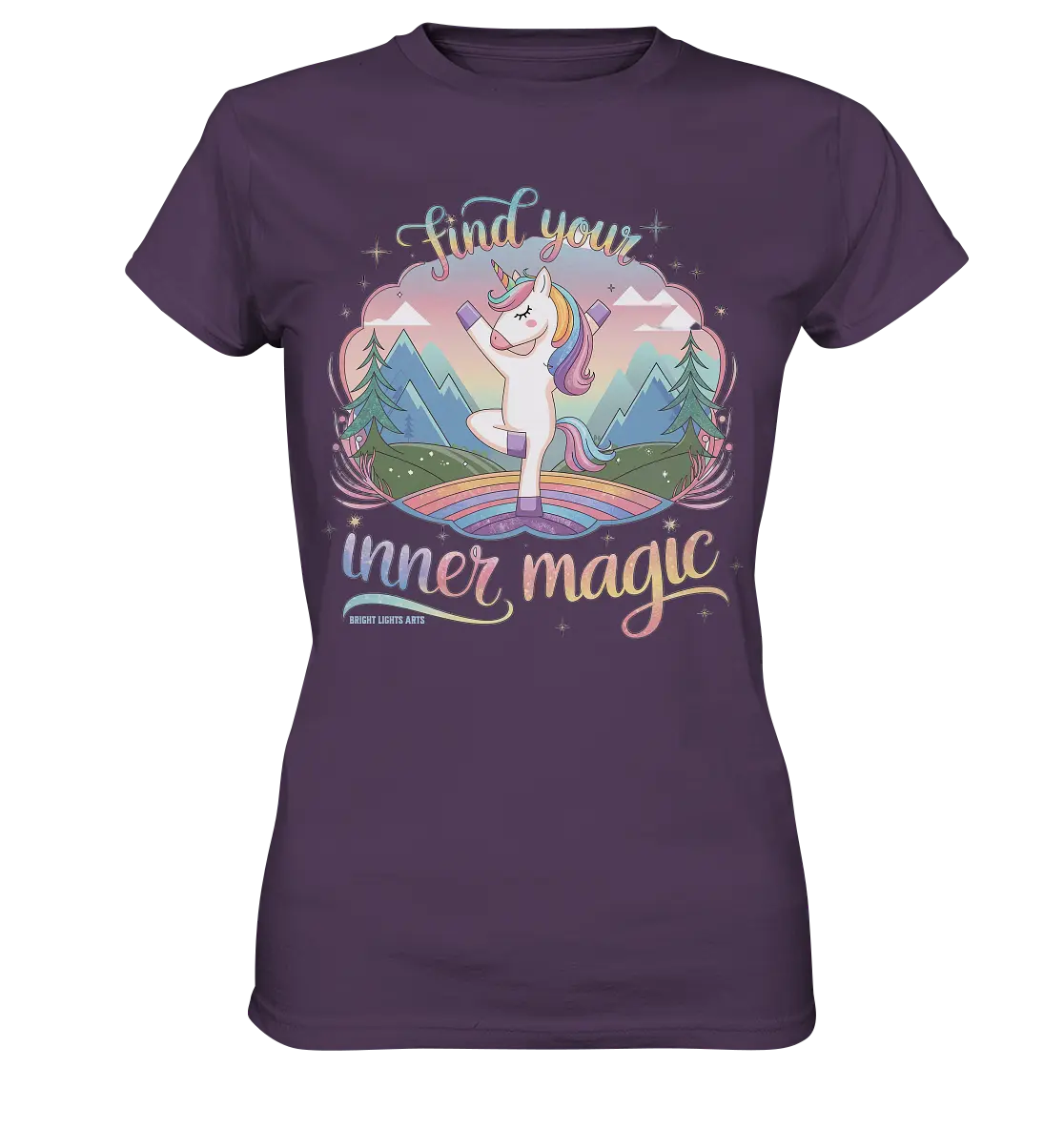 Find Your Inner Magic – Yoga-Einhorn auf dem Regenbogen - Ladies Premium Shirt Bright Lights Arts