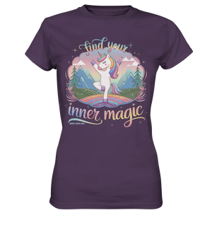 Find Your Inner Magic – Yoga-Einhorn auf dem Regenbogen - Ladies Premium Shirt Bright Lights Arts