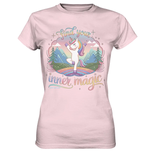 Find Your Inner Magic – Yoga-Einhorn auf dem Regenbogen - Ladies Premium Shirt Bright Lights Arts