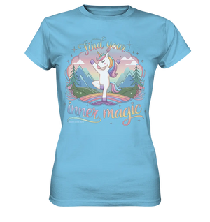 Find Your Inner Magic – Yoga-Einhorn auf dem Regenbogen - Ladies Premium Shirt Bright Lights Arts