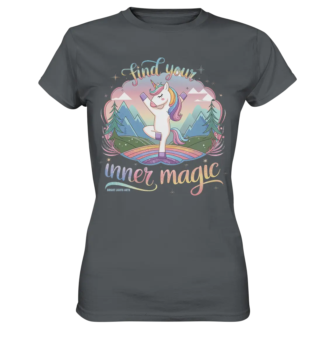 Find Your Inner Magic – Yoga-Einhorn auf dem Regenbogen - Ladies Premium Shirt Bright Lights Arts