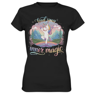 Find Your Inner Magic – Yoga-Einhorn auf dem Regenbogen - Ladies Premium Shirt Bright Lights Arts