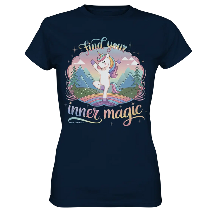 Find Your Inner Magic – Yoga-Einhorn auf dem Regenbogen - Ladies Premium Shirt Bright Lights Arts