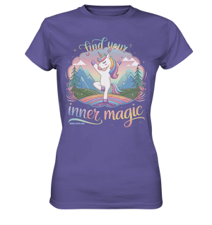 Find Your Inner Magic – Yoga-Einhorn auf dem Regenbogen - Ladies Premium Shirt Bright Lights Arts