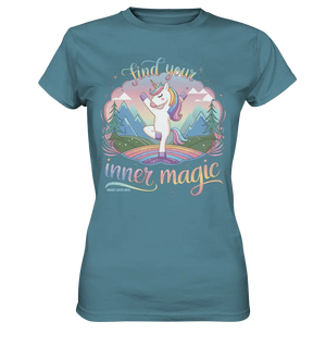 Find Your Inner Magic – Yoga-Einhorn auf dem Regenbogen - Ladies Premium Shirt Bright Lights Arts