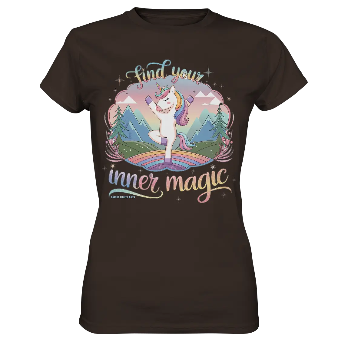 Find Your Inner Magic – Yoga-Einhorn auf dem Regenbogen - Ladies Premium Shirt Bright Lights Arts