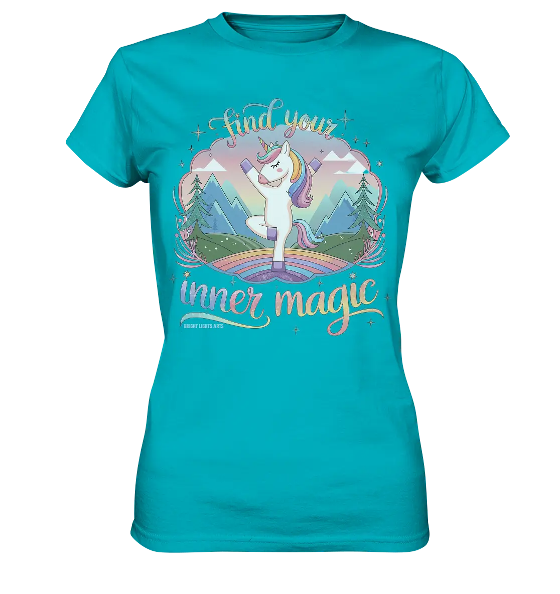 Find Your Inner Magic – Yoga-Einhorn auf dem Regenbogen - Ladies Premium Shirt Bright Lights Arts