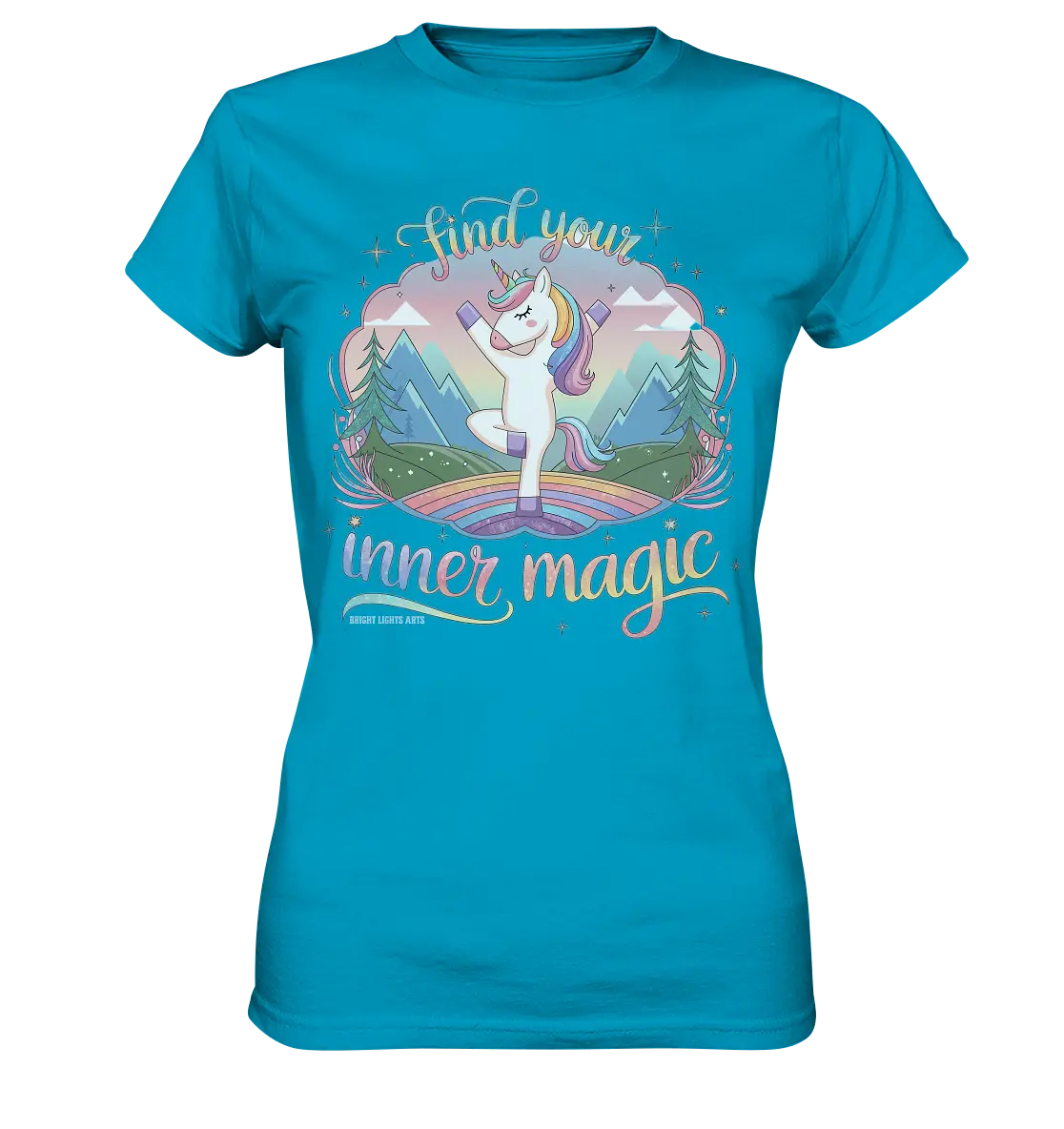 Find Your Inner Magic – Yoga-Einhorn auf dem Regenbogen - Ladies Premium Shirt Bright Lights Arts