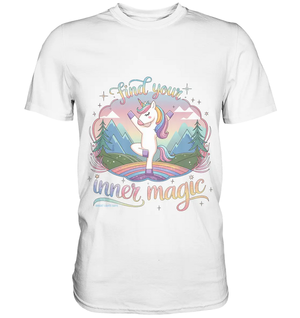 Find Your Inner Magic – Yoga-Einhorn auf dem Regenbogen - Premium Shirt Bright Lights Arts