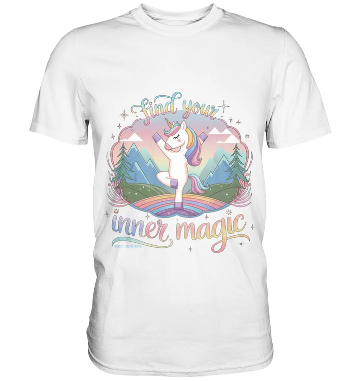 Find Your Inner Magic – Yoga-Einhorn auf dem Regenbogen - Premium Shirt Bright Lights Arts