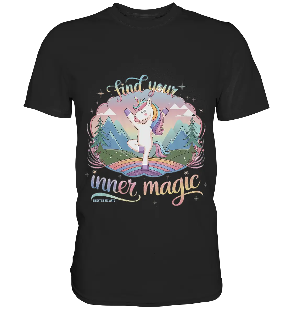 Find Your Inner Magic – Yoga-Einhorn auf dem Regenbogen - Premium Shirt Bright Lights Arts