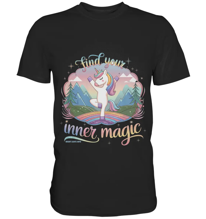 Find Your Inner Magic – Yoga-Einhorn auf dem Regenbogen - Premium Shirt Bright Lights Arts