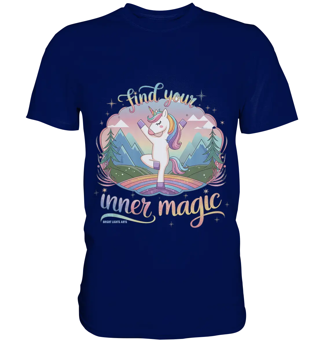 Find Your Inner Magic – Yoga-Einhorn auf dem Regenbogen - Premium Shirt Bright Lights Arts