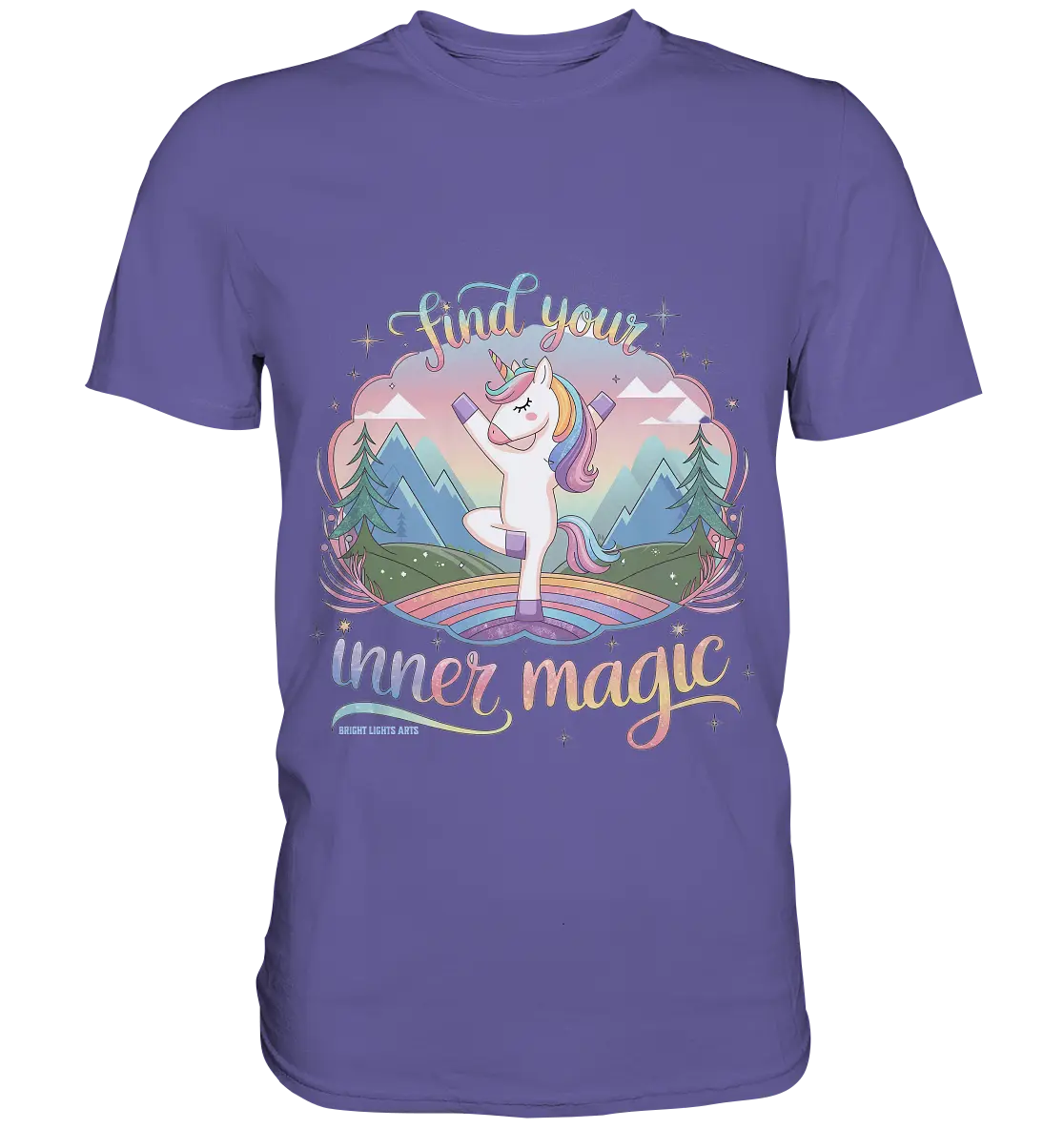 Find Your Inner Magic – Yoga-Einhorn auf dem Regenbogen - Premium Shirt Bright Lights Arts