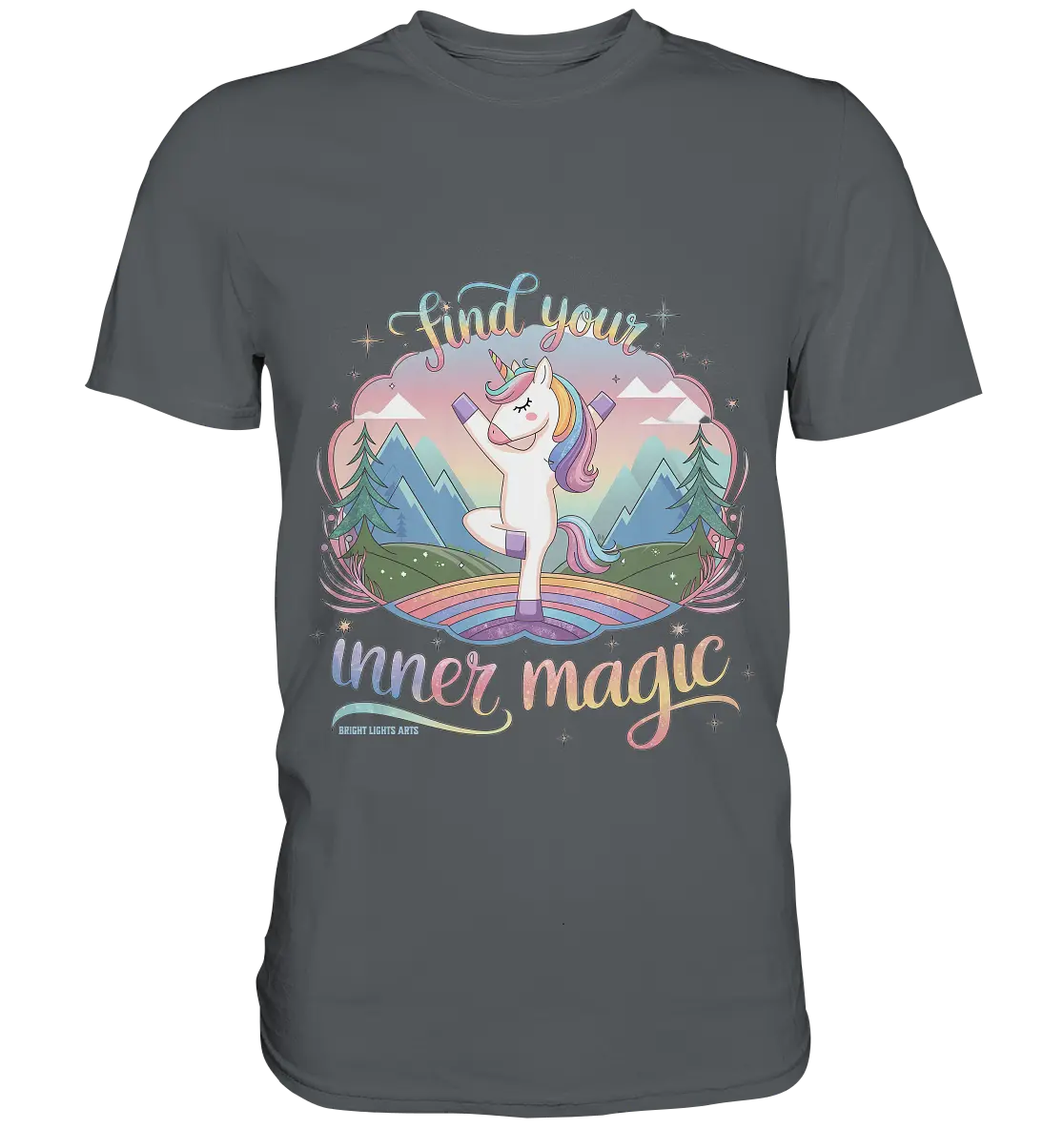 Find Your Inner Magic – Yoga-Einhorn auf dem Regenbogen - Premium Shirt Bright Lights Arts