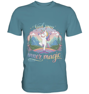 Find Your Inner Magic – Yoga-Einhorn auf dem Regenbogen - Premium Shirt Bright Lights Arts