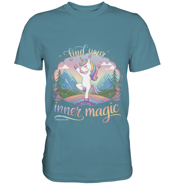 Find Your Inner Magic – Yoga-Einhorn auf dem Regenbogen - Premium Shirt Bright Lights Arts