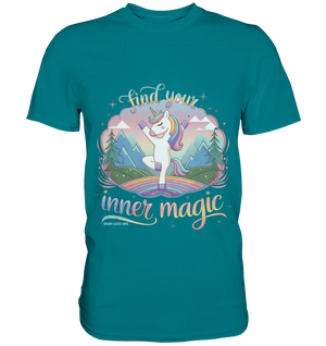 Find Your Inner Magic – Yoga-Einhorn auf dem Regenbogen - Premium Shirt Bright Lights Arts