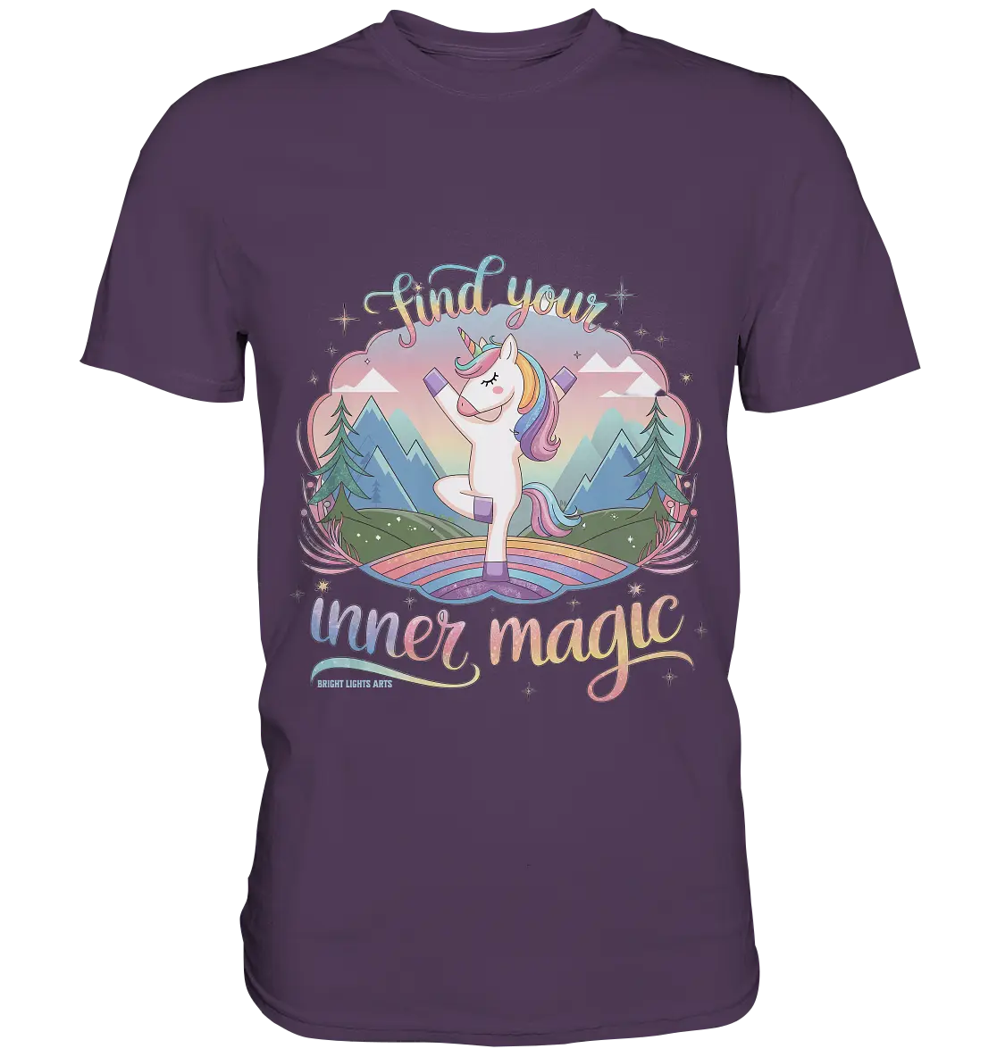 Find Your Inner Magic – Yoga-Einhorn auf dem Regenbogen - Premium Shirt Bright Lights Arts