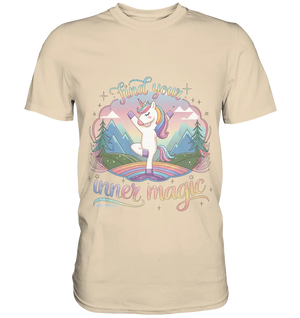 Find Your Inner Magic – Yoga-Einhorn auf dem Regenbogen - Premium Shirt Bright Lights Arts