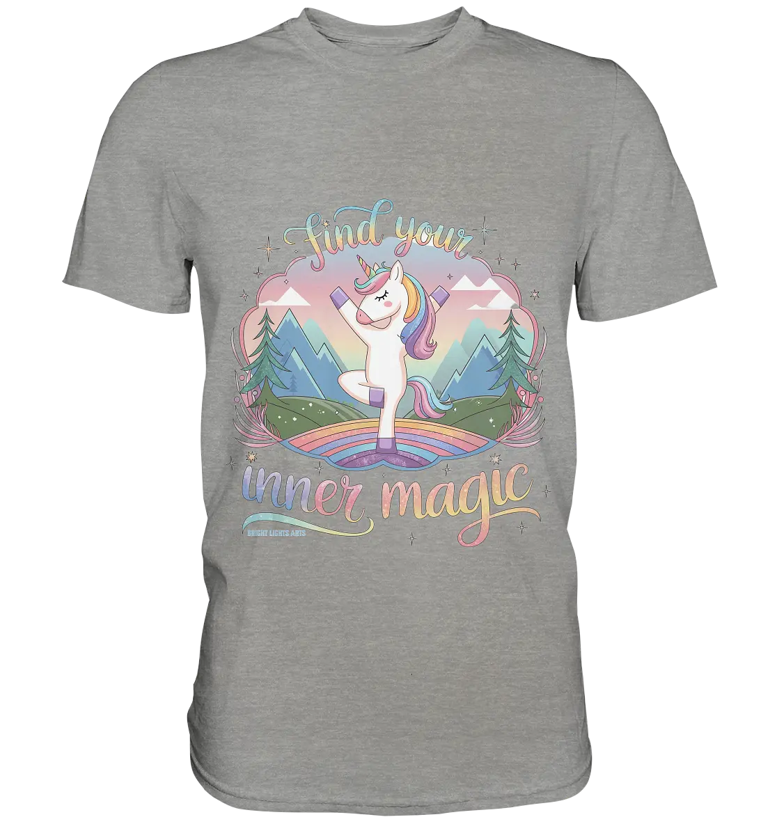 Find Your Inner Magic – Yoga-Einhorn auf dem Regenbogen - Premium Shirt Bright Lights Arts