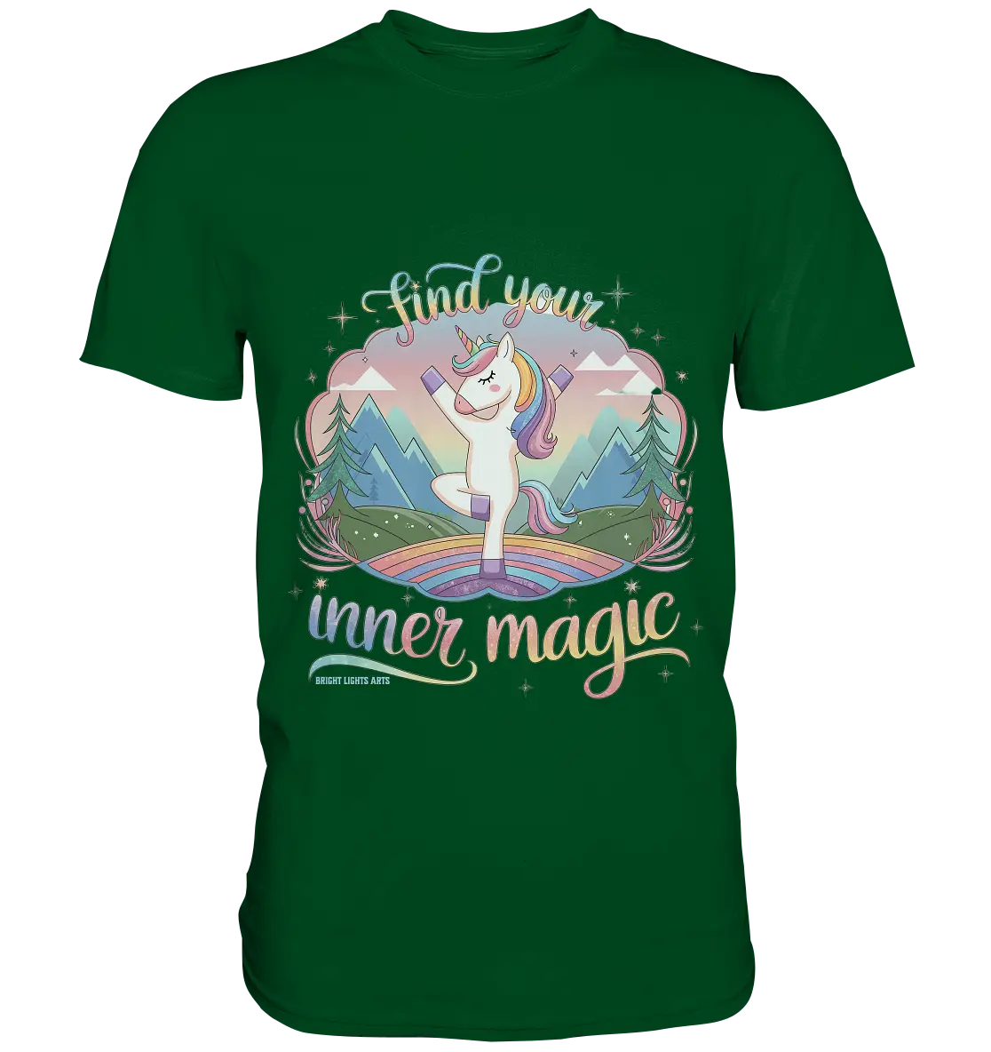 Find Your Inner Magic – Yoga-Einhorn auf dem Regenbogen - Premium Shirt Bright Lights Arts