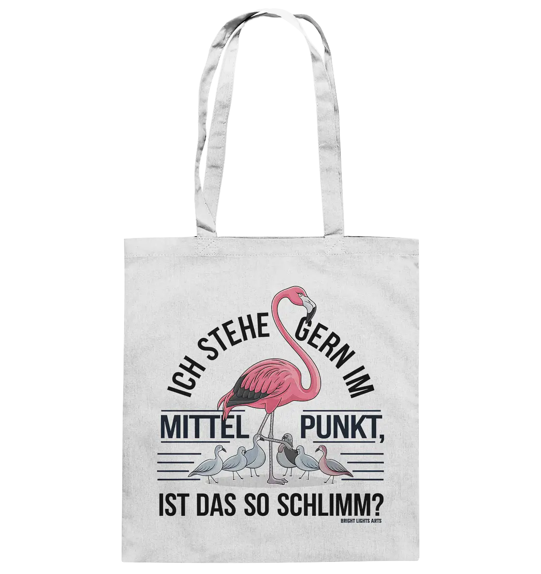Flamingo im Mittelpunkt – Symbiose im Comic-Stil - Baumwolltasche Bright Lights Arts
