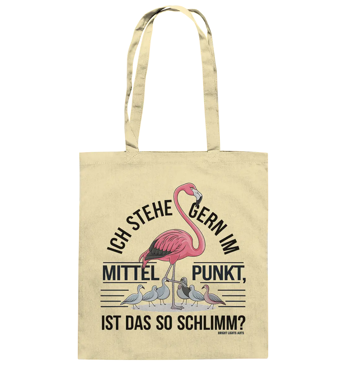 Flamingo im Mittelpunkt – Symbiose im Comic-Stil - Baumwolltasche Bright Lights Arts