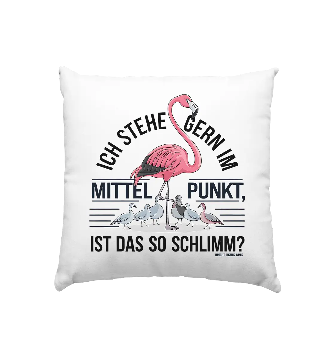 Flamingo im Mittelpunkt – Symbiose im Comic-Stil - Kissen 40x40cm Bright Lights Arts