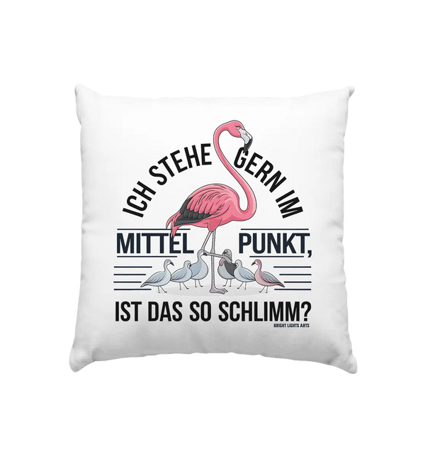 Flamingo im Mittelpunkt – Symbiose im Comic-Stil - Kissen 40x40cm Bright Lights Arts