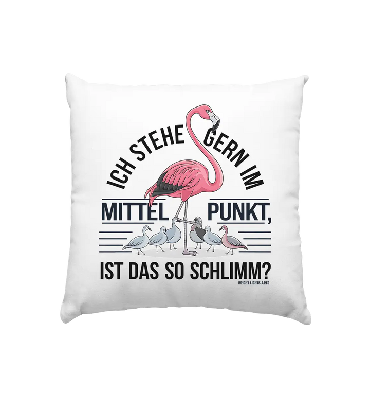 Flamingo im Mittelpunkt – Symbiose im Comic-Stil - Kissen 40x40cm Bright Lights Arts