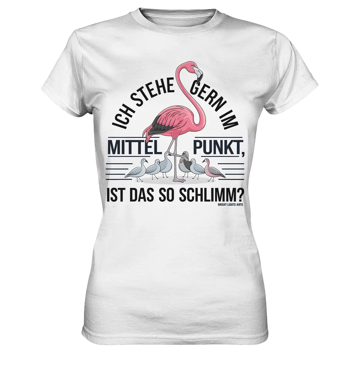 Flamingo im Mittelpunkt – Symbiose im Comic-Stil - Ladies Premium Shirt Bright Lights Arts