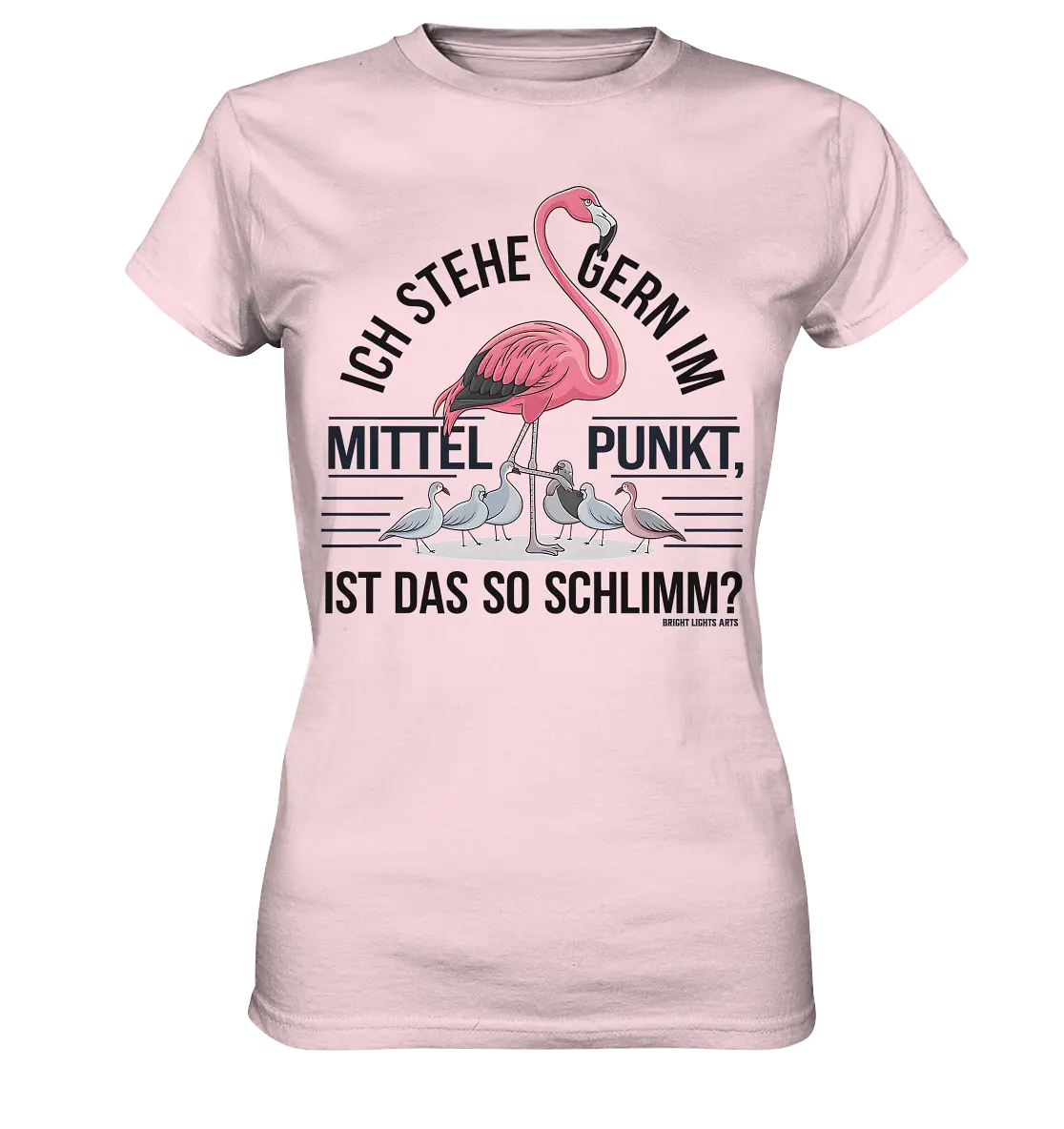 Flamingo im Mittelpunkt – Symbiose im Comic-Stil - Ladies Premium Shirt Bright Lights Arts