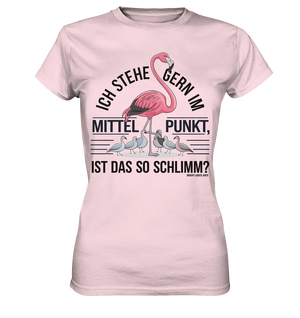 Flamingo im Mittelpunkt – Symbiose im Comic-Stil - Ladies Premium Shirt Bright Lights Arts