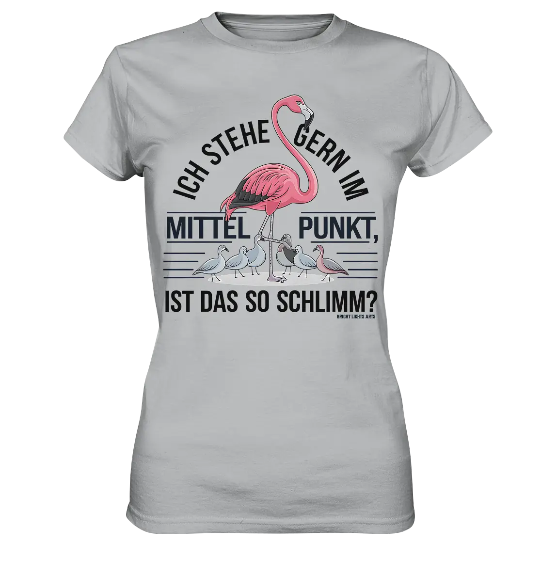 Flamingo im Mittelpunkt – Symbiose im Comic-Stil - Ladies Premium Shirt Bright Lights Arts