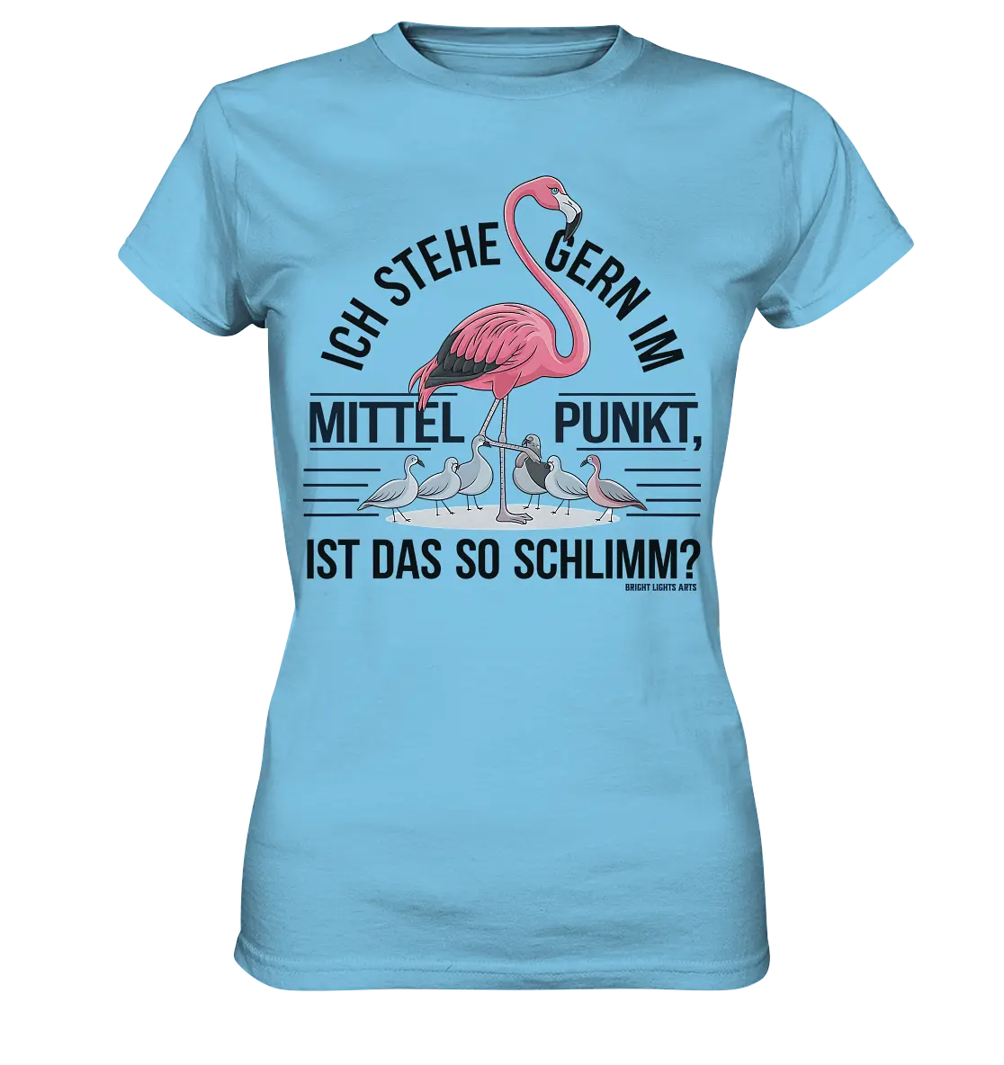 Flamingo im Mittelpunkt – Symbiose im Comic-Stil - Ladies Premium Shirt Bright Lights Arts