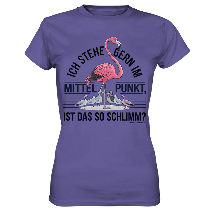 Flamingo im Mittelpunkt – Symbiose im Comic-Stil - Ladies Premium Shirt Bright Lights Arts
