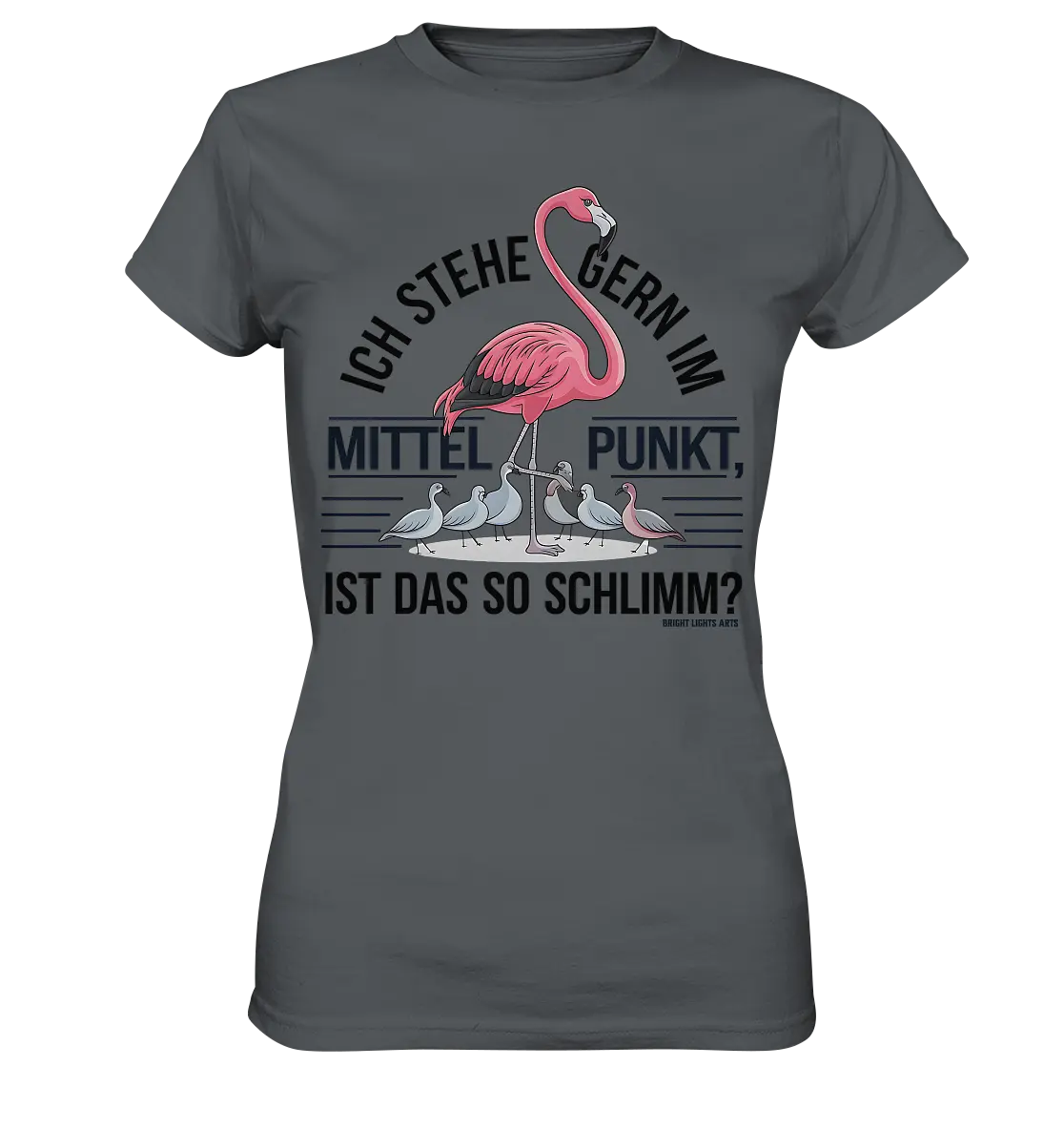 Flamingo im Mittelpunkt – Symbiose im Comic-Stil - Ladies Premium Shirt Bright Lights Arts