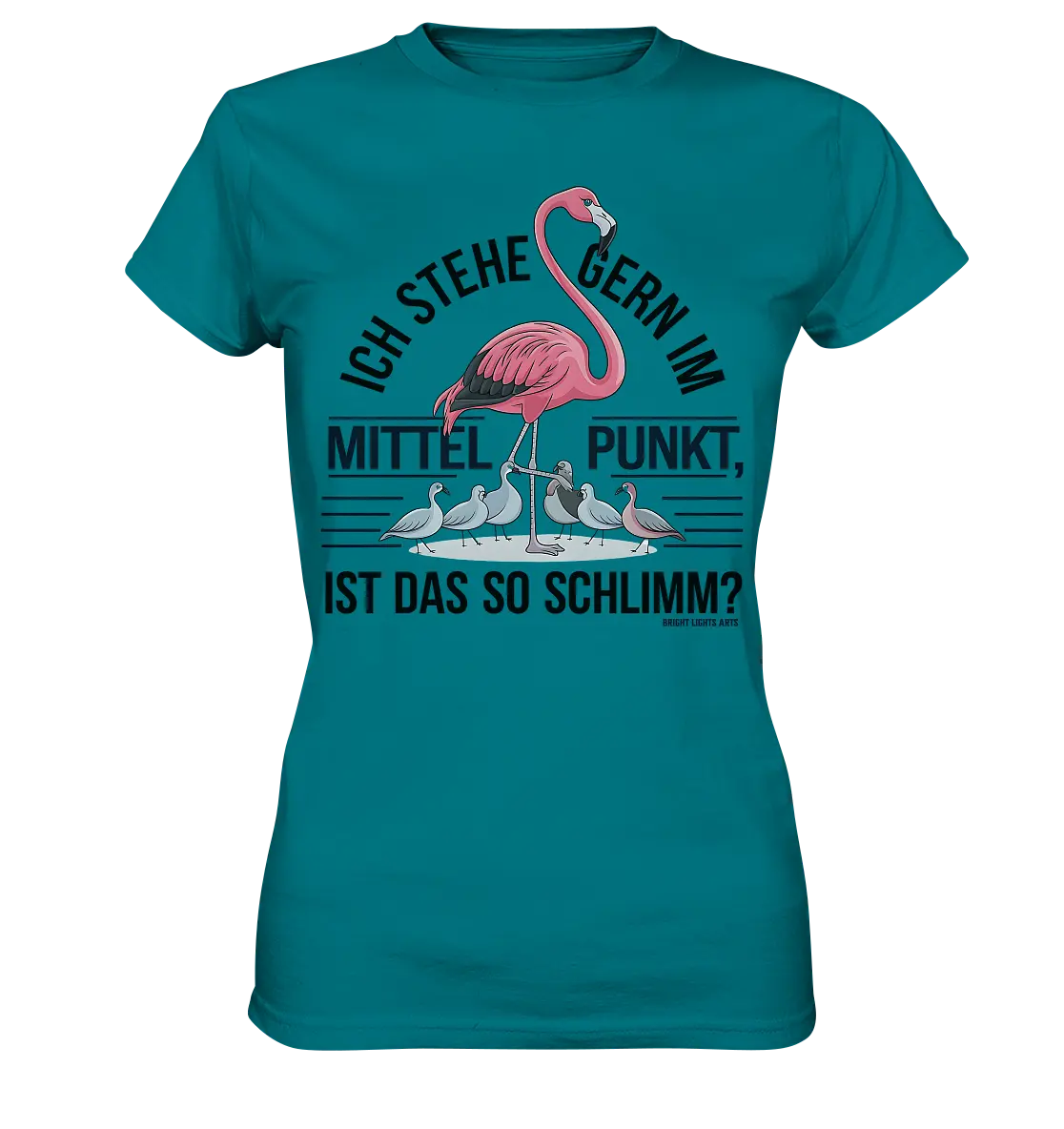 Flamingo im Mittelpunkt – Symbiose im Comic-Stil - Ladies Premium Shirt Bright Lights Arts