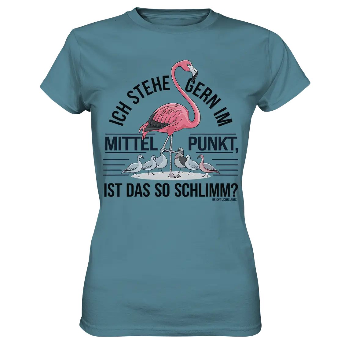 Flamingo im Mittelpunkt – Symbiose im Comic-Stil - Ladies Premium Shirt Bright Lights Arts