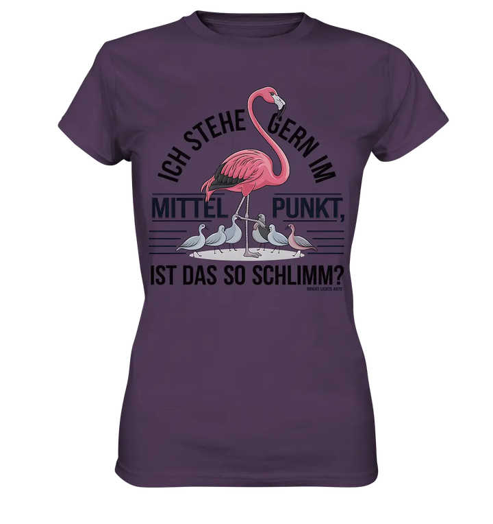 Flamingo im Mittelpunkt – Symbiose im Comic-Stil - Ladies Premium Shirt Bright Lights Arts