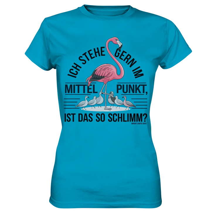 Flamingo im Mittelpunkt – Symbiose im Comic-Stil - Ladies Premium Shirt Bright Lights Arts