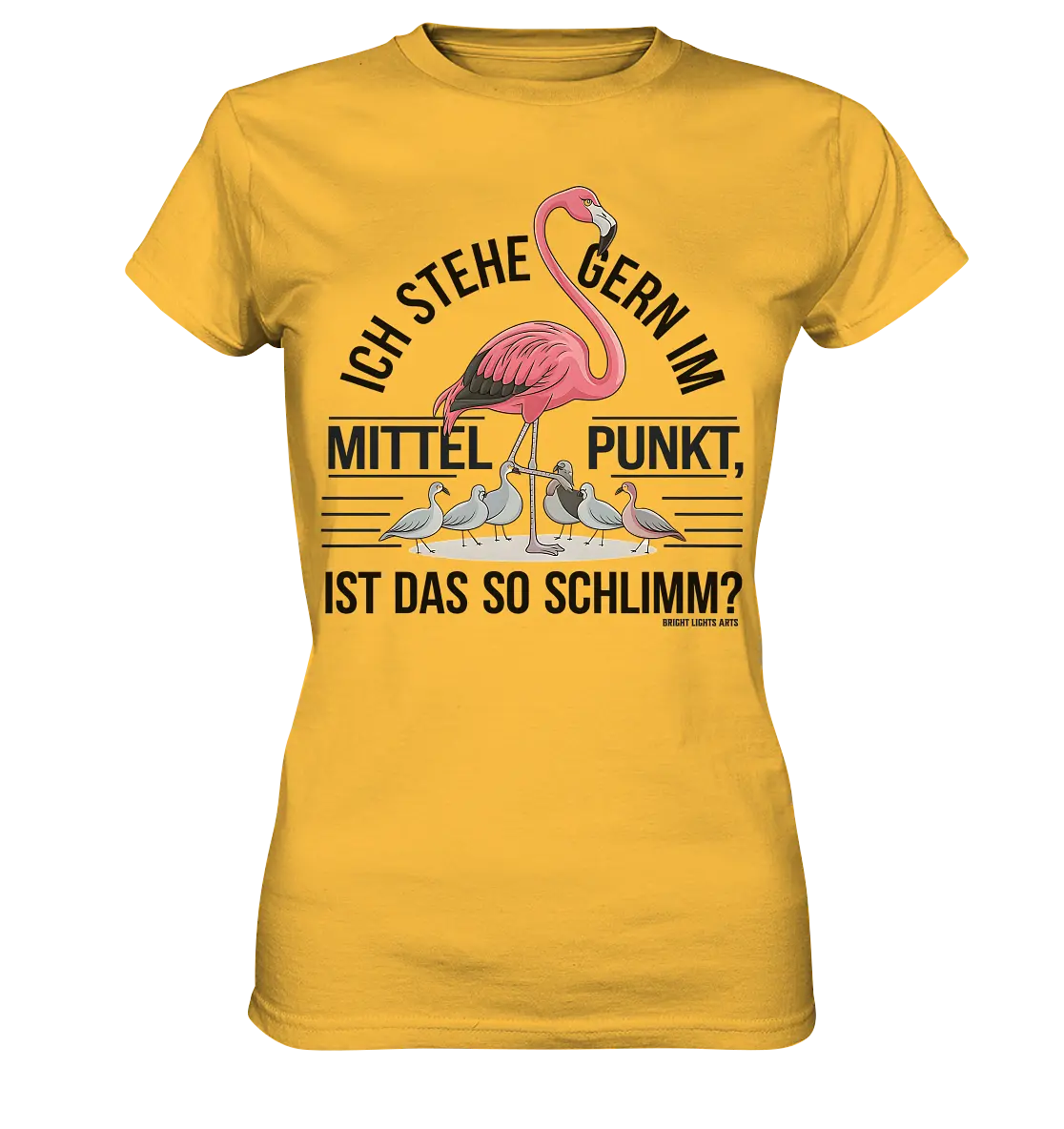 Flamingo im Mittelpunkt – Symbiose im Comic-Stil - Ladies Premium Shirt Bright Lights Arts