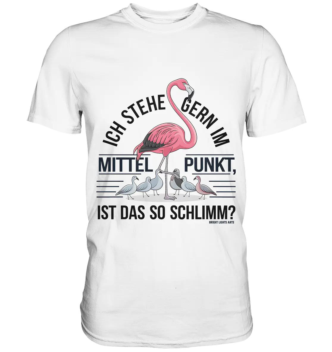 Flamingo im Mittelpunkt – Symbiose im Comic-Stil - Premium Shirt Bright Lights Arts