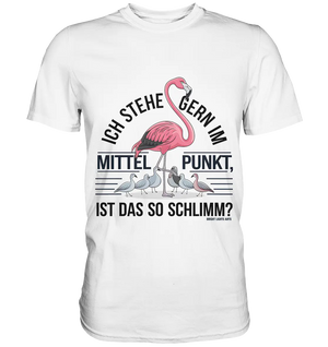 Flamingo im Mittelpunkt – Symbiose im Comic-Stil - Premium Shirt Bright Lights Arts