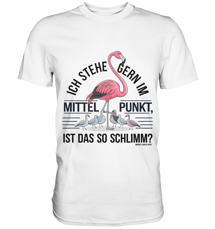 Flamingo im Mittelpunkt – Symbiose im Comic-Stil - Premium Shirt Bright Lights Arts