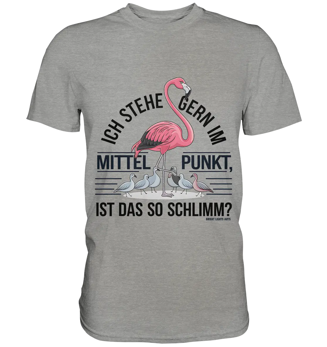 Flamingo im Mittelpunkt – Symbiose im Comic-Stil - Premium Shirt Bright Lights Arts