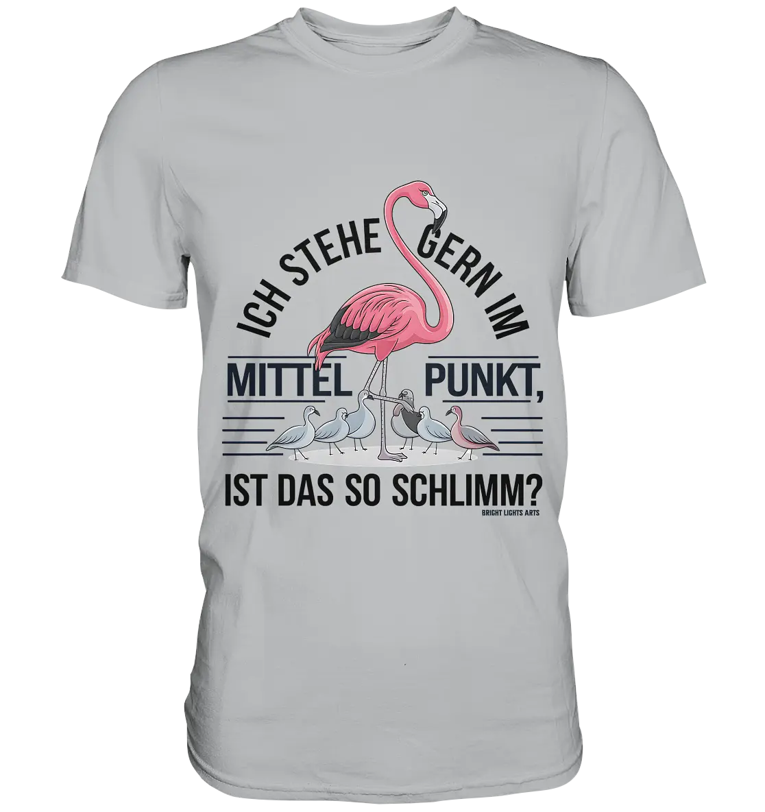 Flamingo im Mittelpunkt – Symbiose im Comic-Stil - Premium Shirt Bright Lights Arts