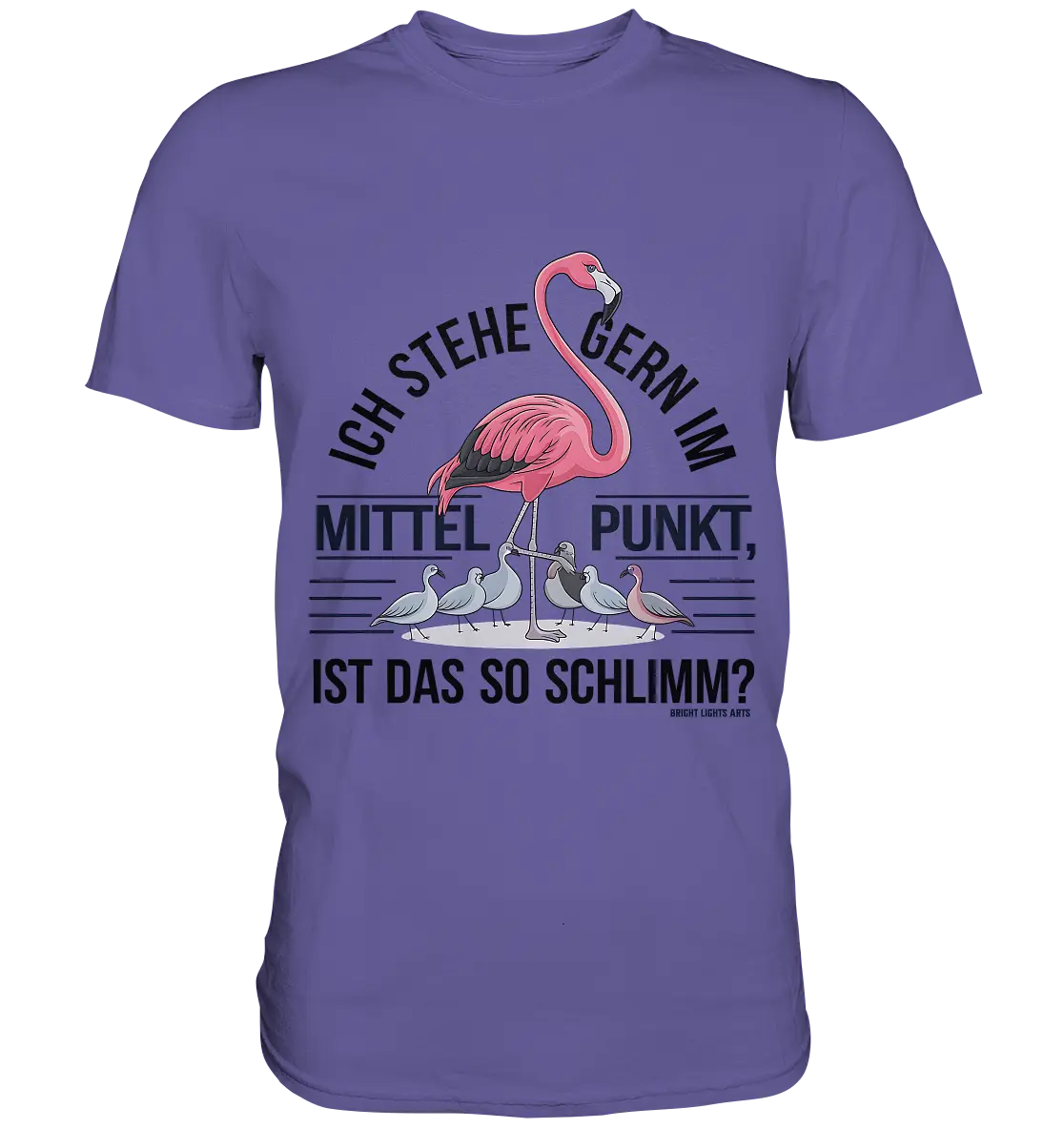 Flamingo im Mittelpunkt – Symbiose im Comic-Stil - Premium Shirt Bright Lights Arts