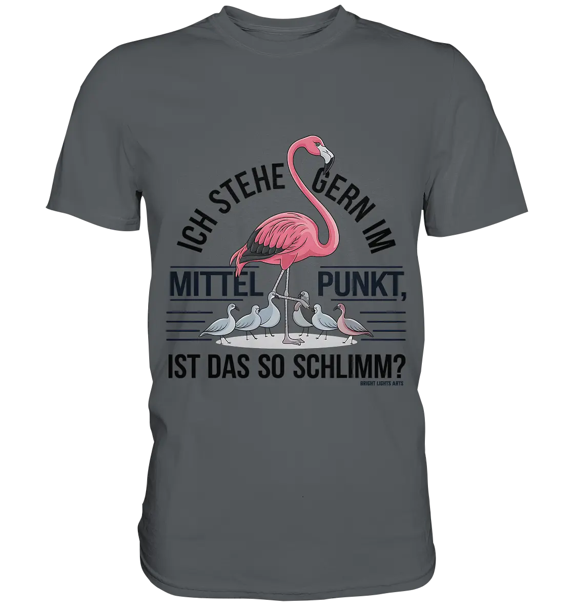 Flamingo im Mittelpunkt – Symbiose im Comic-Stil - Premium Shirt Bright Lights Arts